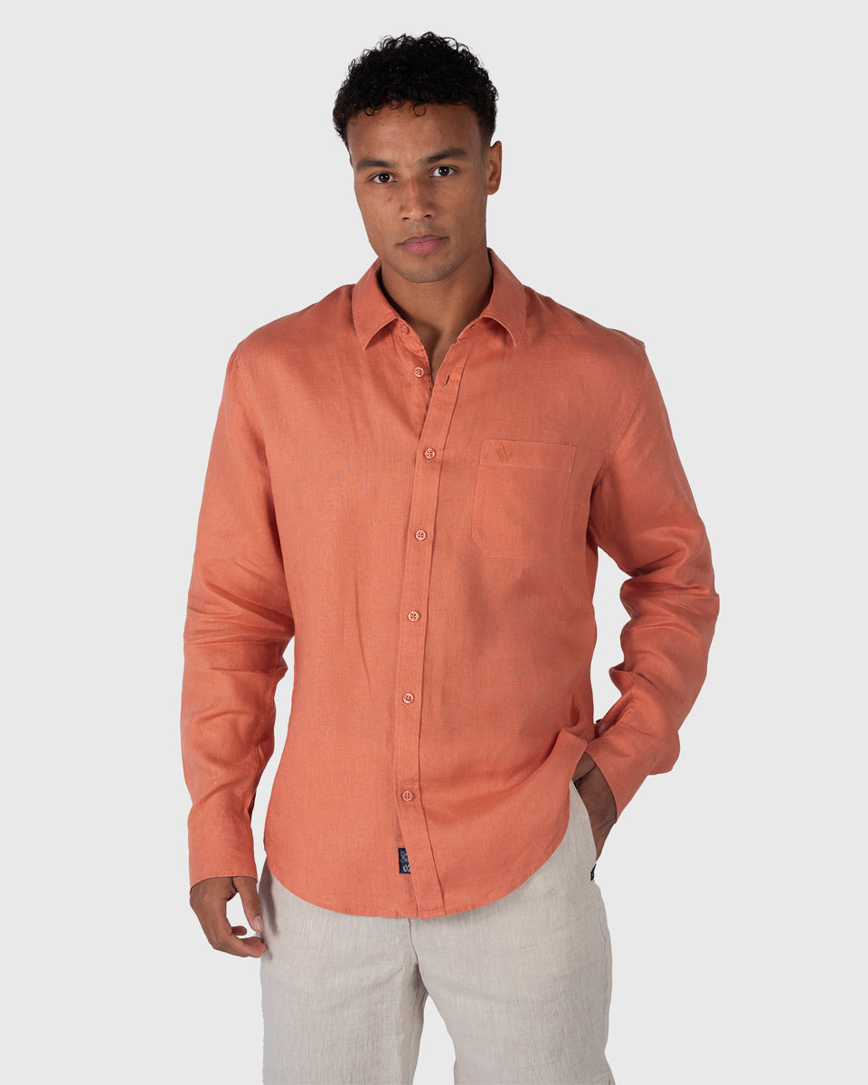 rust colored long sleeve shirt