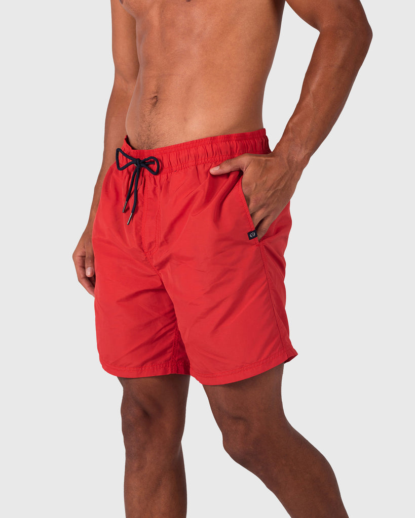 red swim shorts