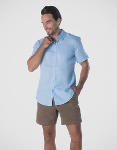 Men's Short Sleeve Linen Shirt - Blue