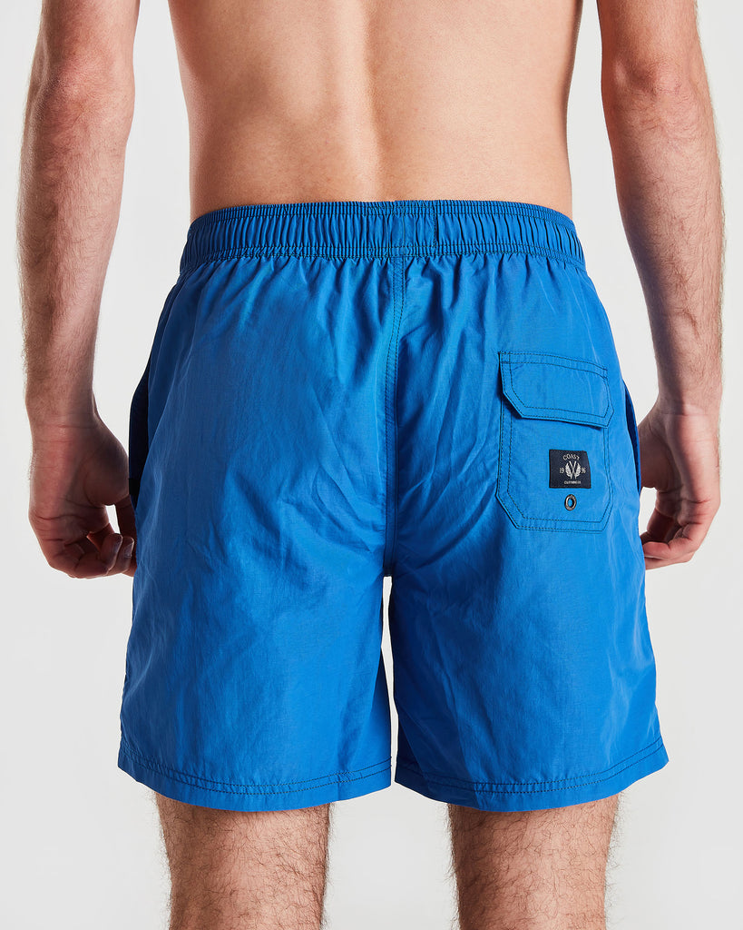 mens blue swim shorts back view