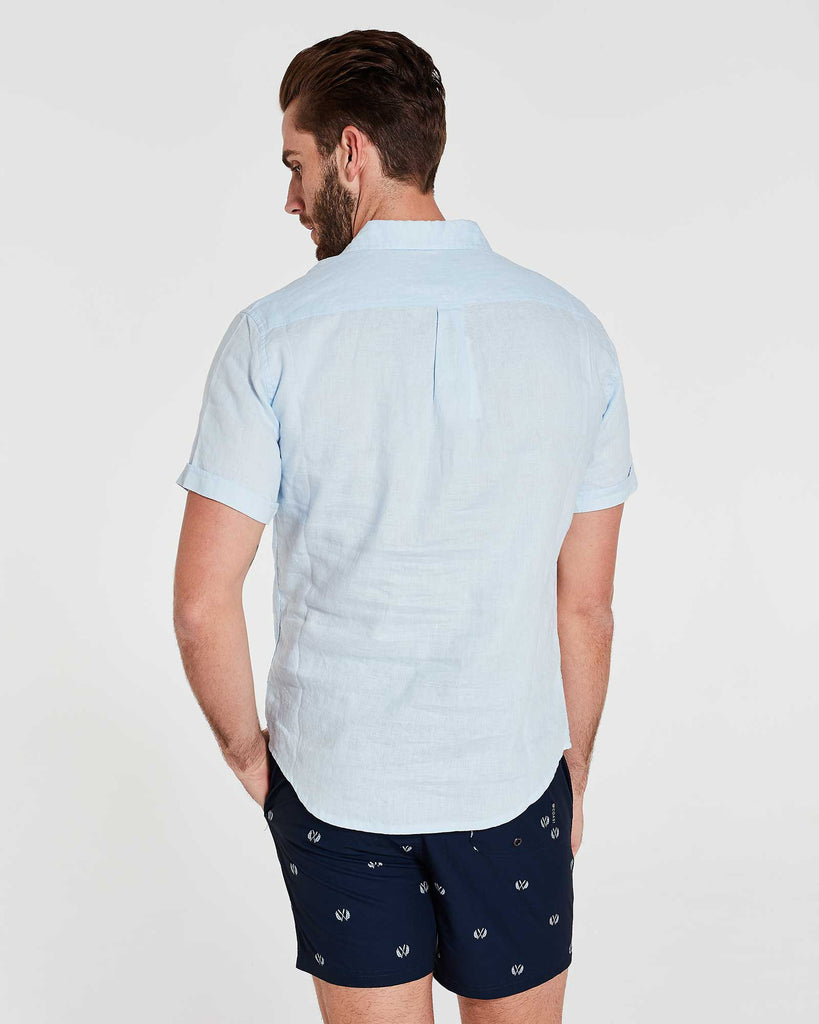 Short Sleeve Linen Shirt in Blue Online