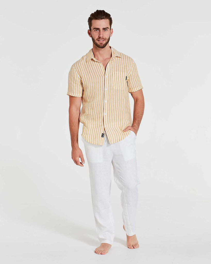 Buy Short Sleeve Stripe Linen Shirt